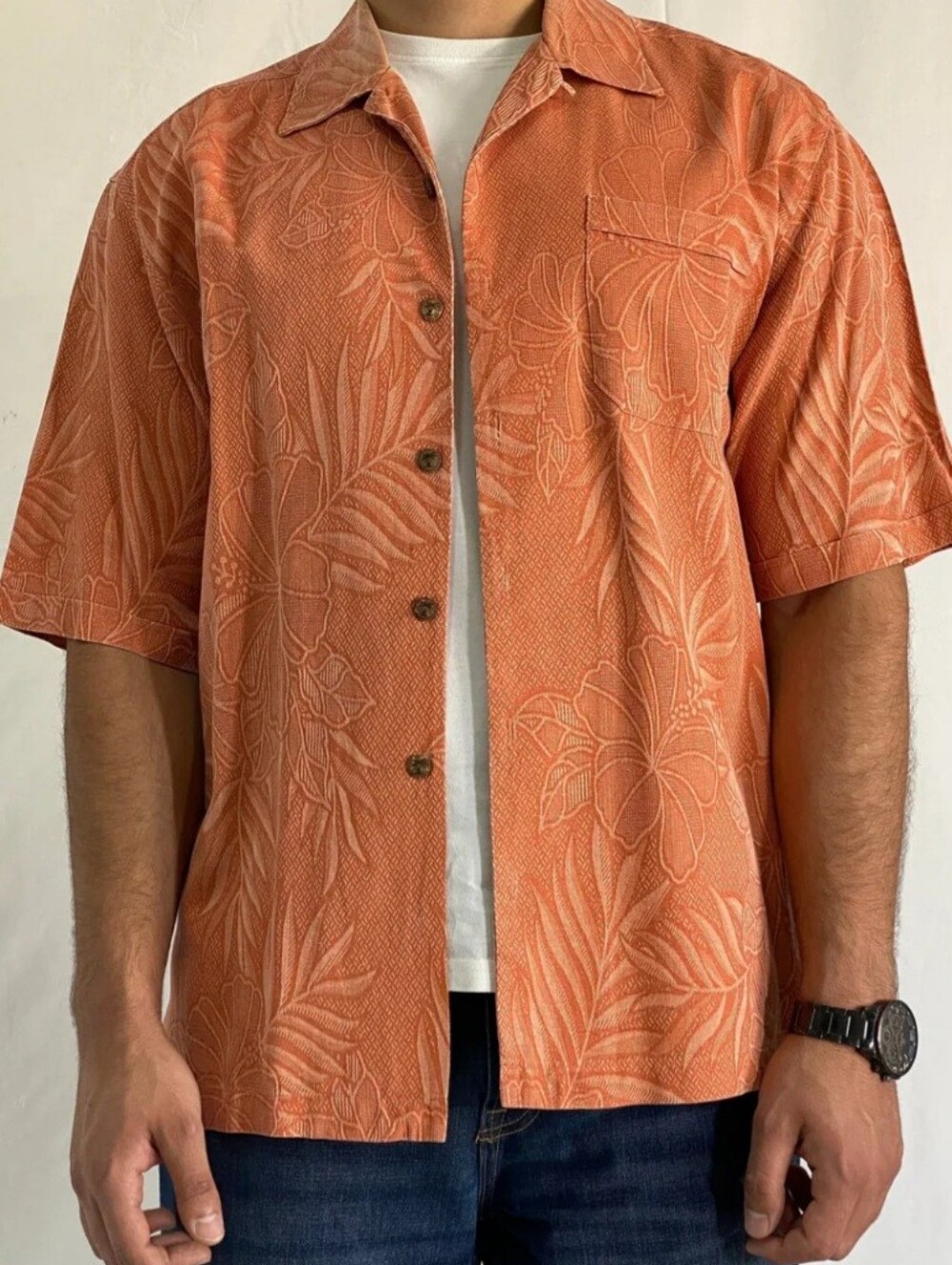Jamaica Jaxx 100% Silk Shirt Mens Sz XL Short Sleeve Button Down Pocket